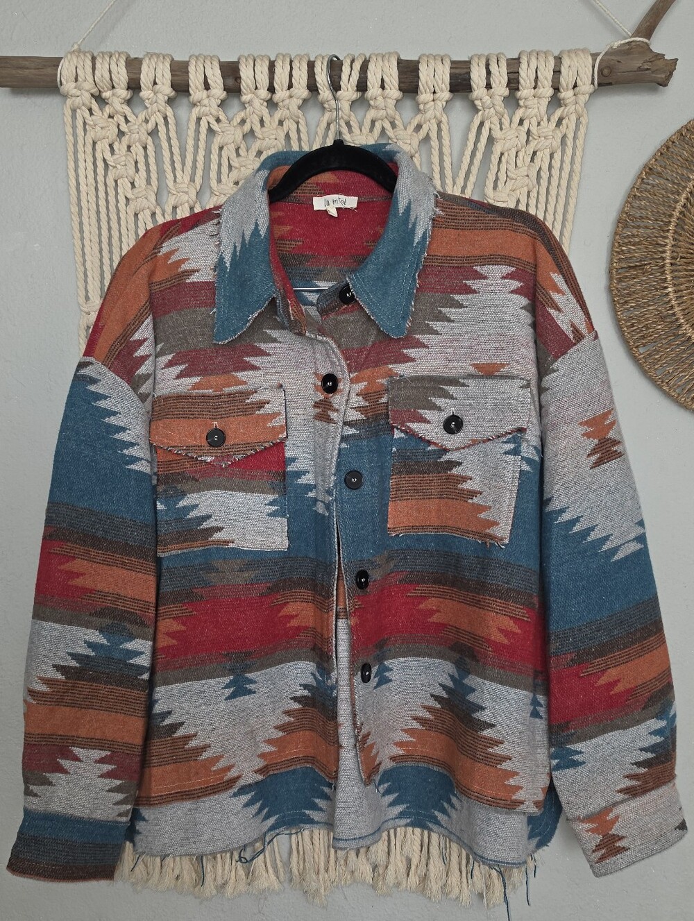 LA MIEL Teal, Rust & Red Aztec  Utility Jacket